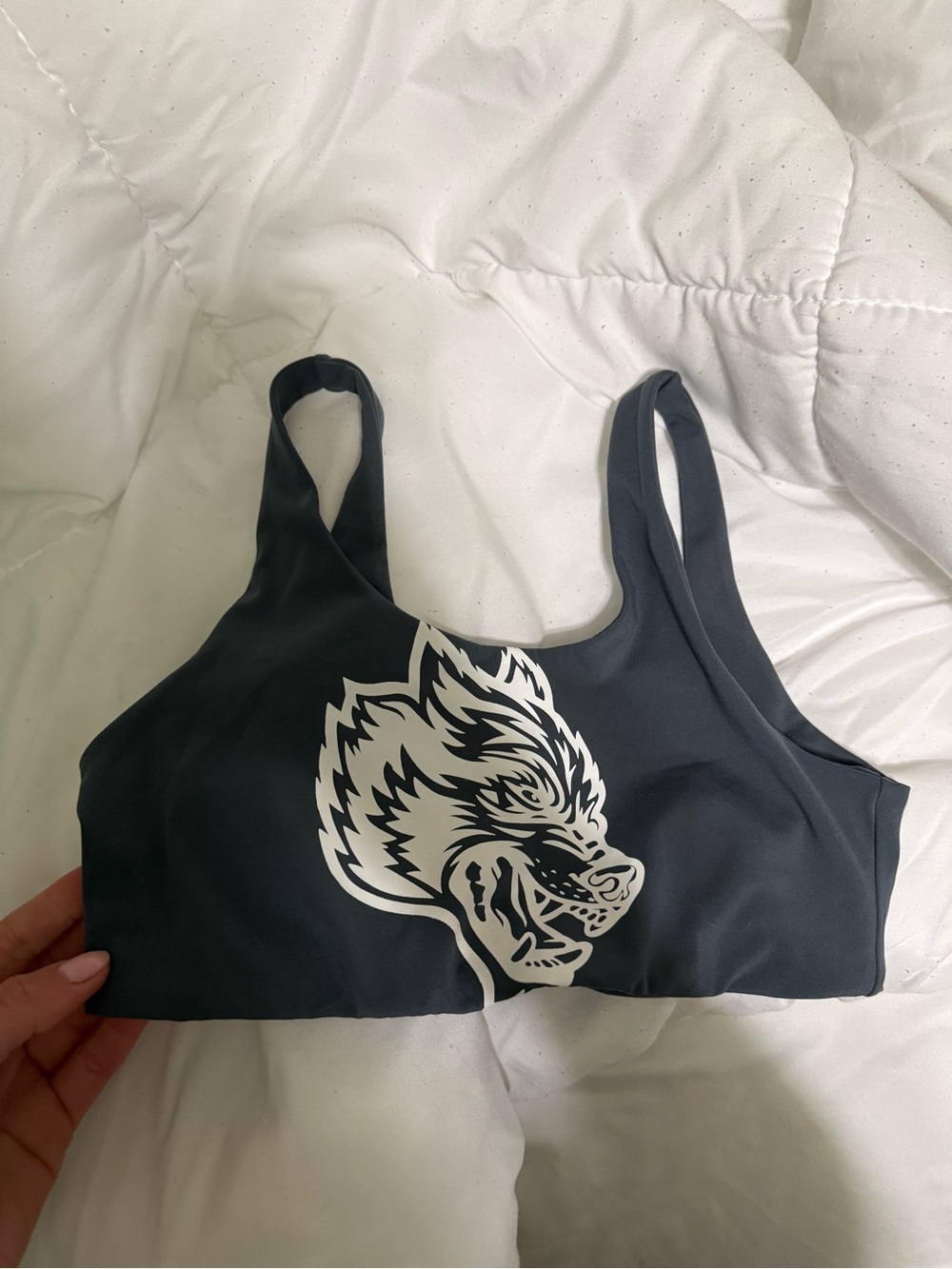 Darc sport grey Graphic Sports Bra with Wolf Motif
